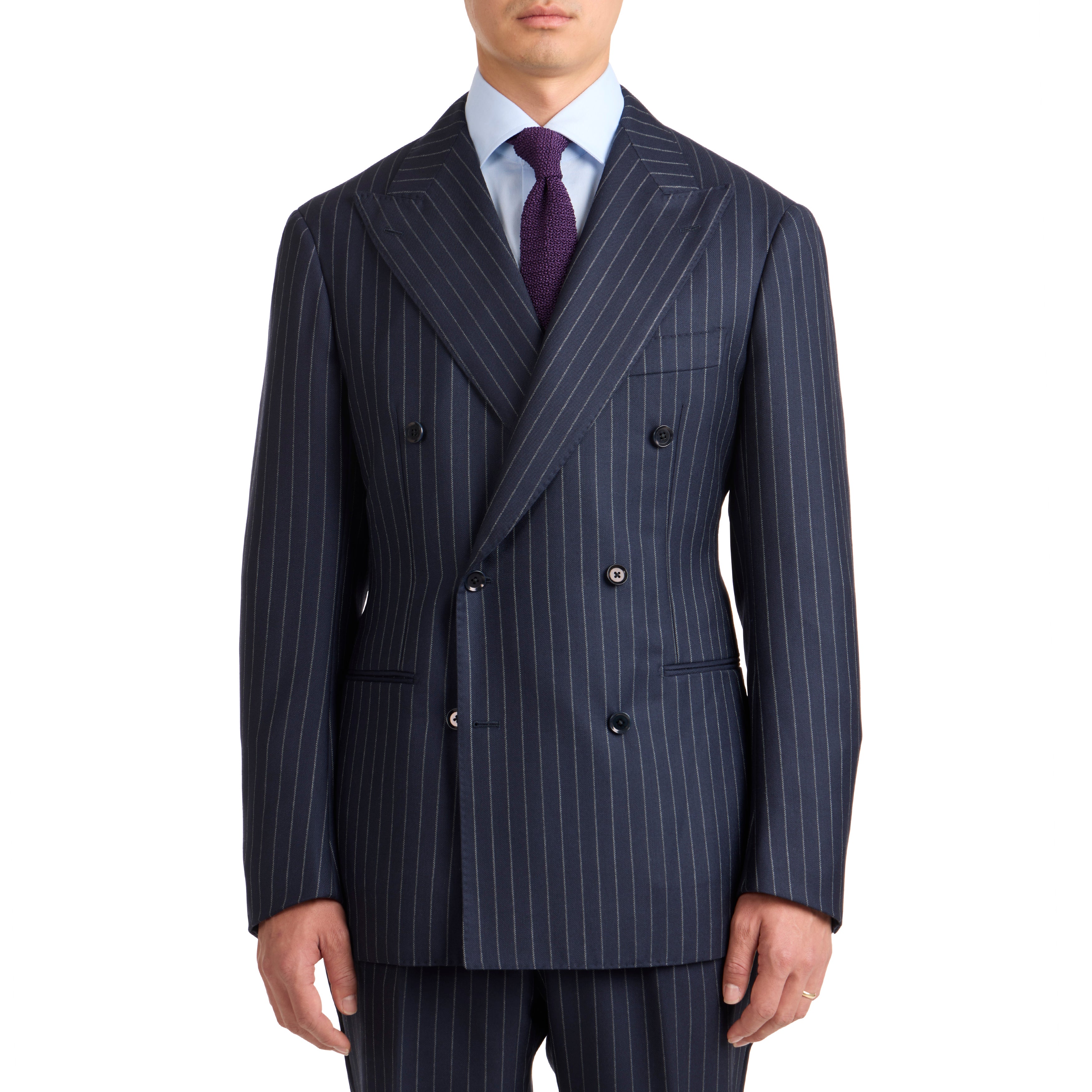 Double orders breasted navy chalk stripe suit