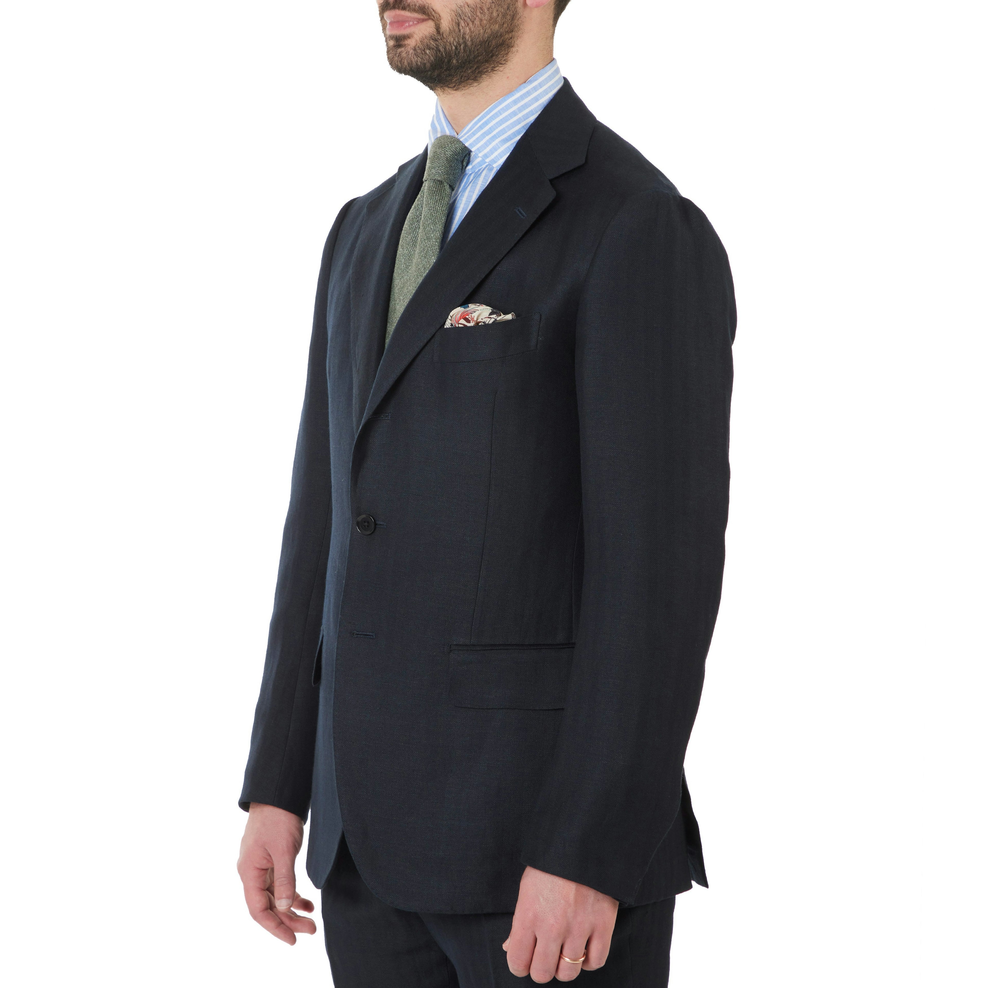 Beige Herringbone Linen Tailored Italian Suit Jacket - 1913 Collection