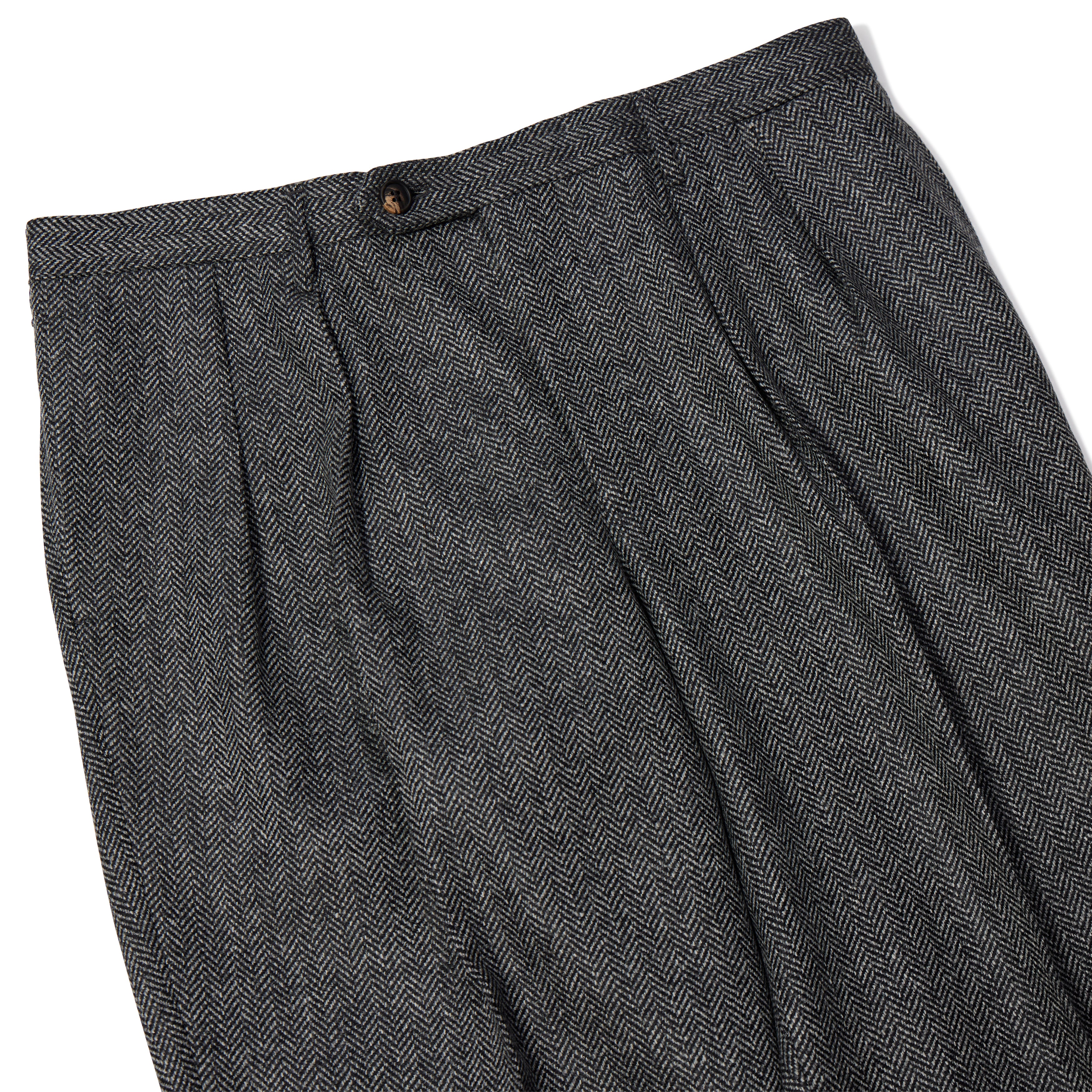 Wool Herringbone Pleated Trousers - The Armoury