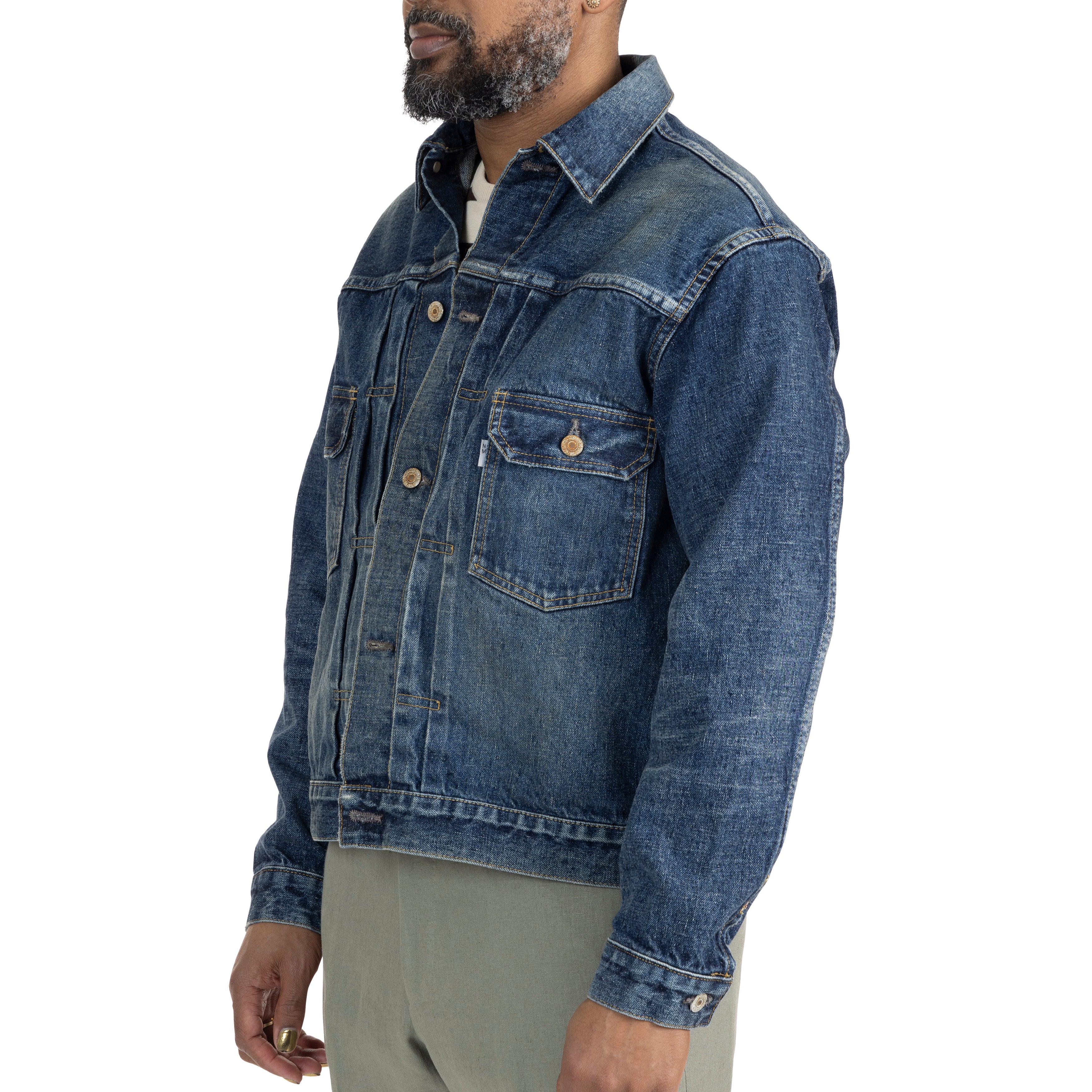 Double Pocket Jean Jacket Dark Blue – ( K h a k i s )