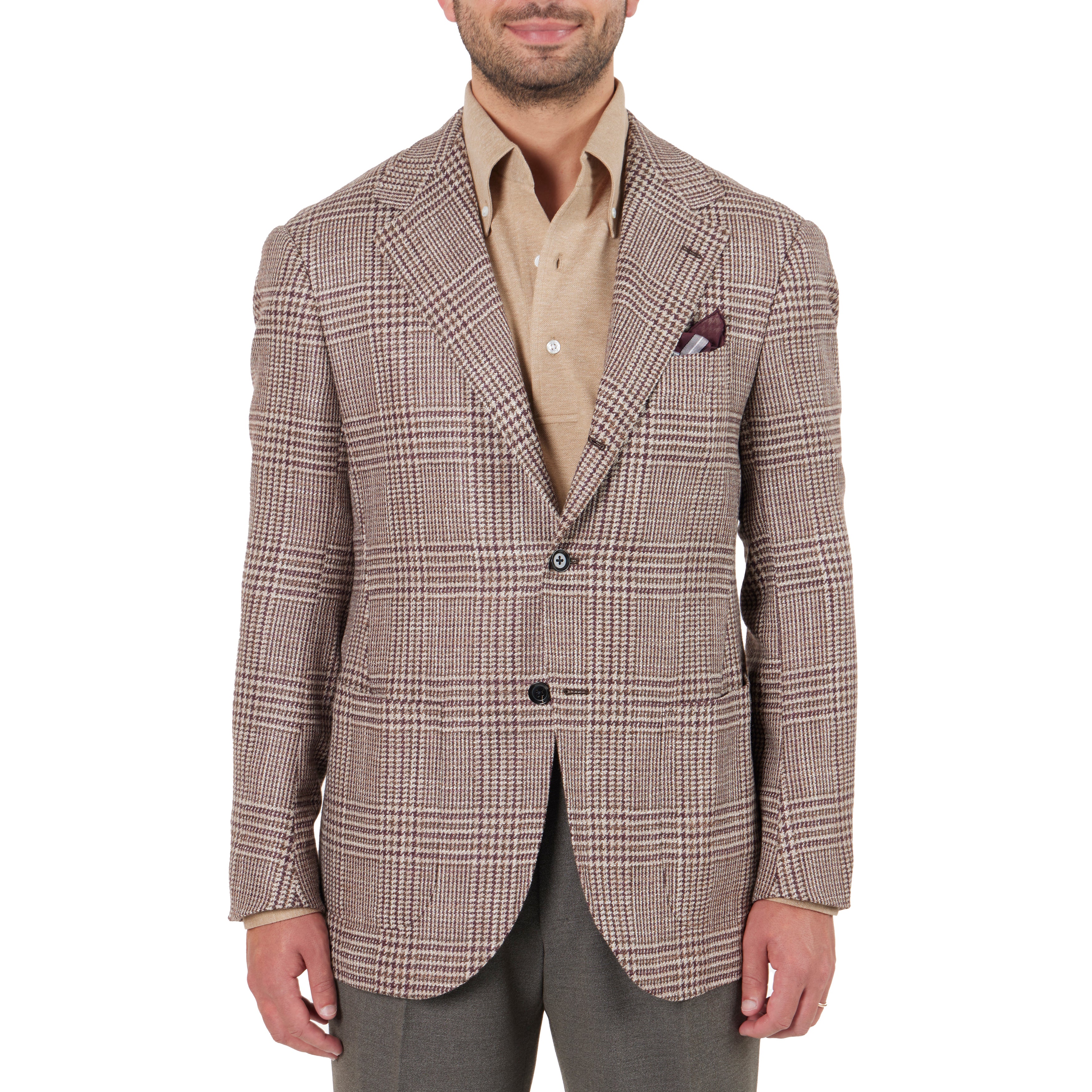 Wool Silk Shantung Glen Check Model 15 Sport Coat