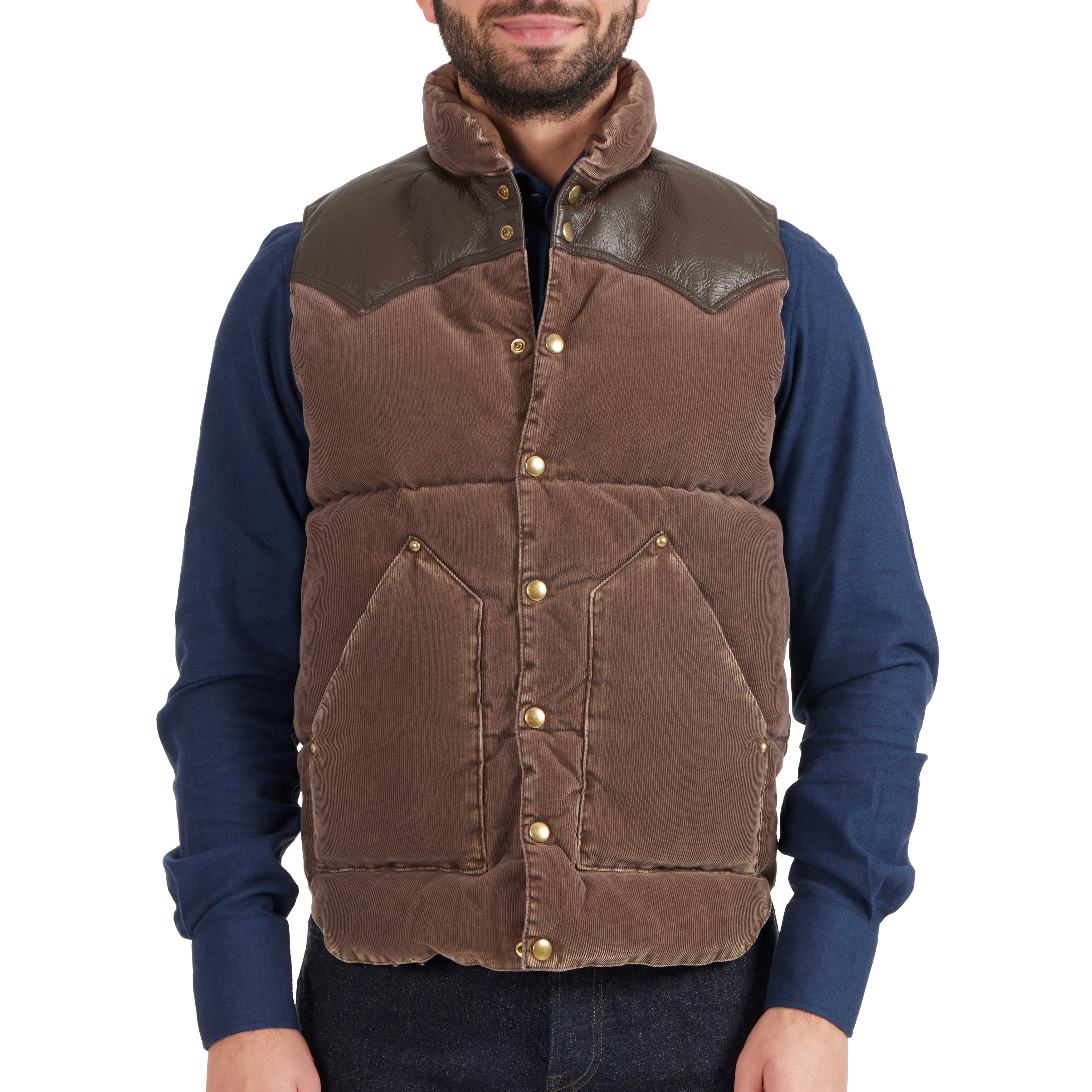 Corduroy/Leather Down Vest - The Armoury