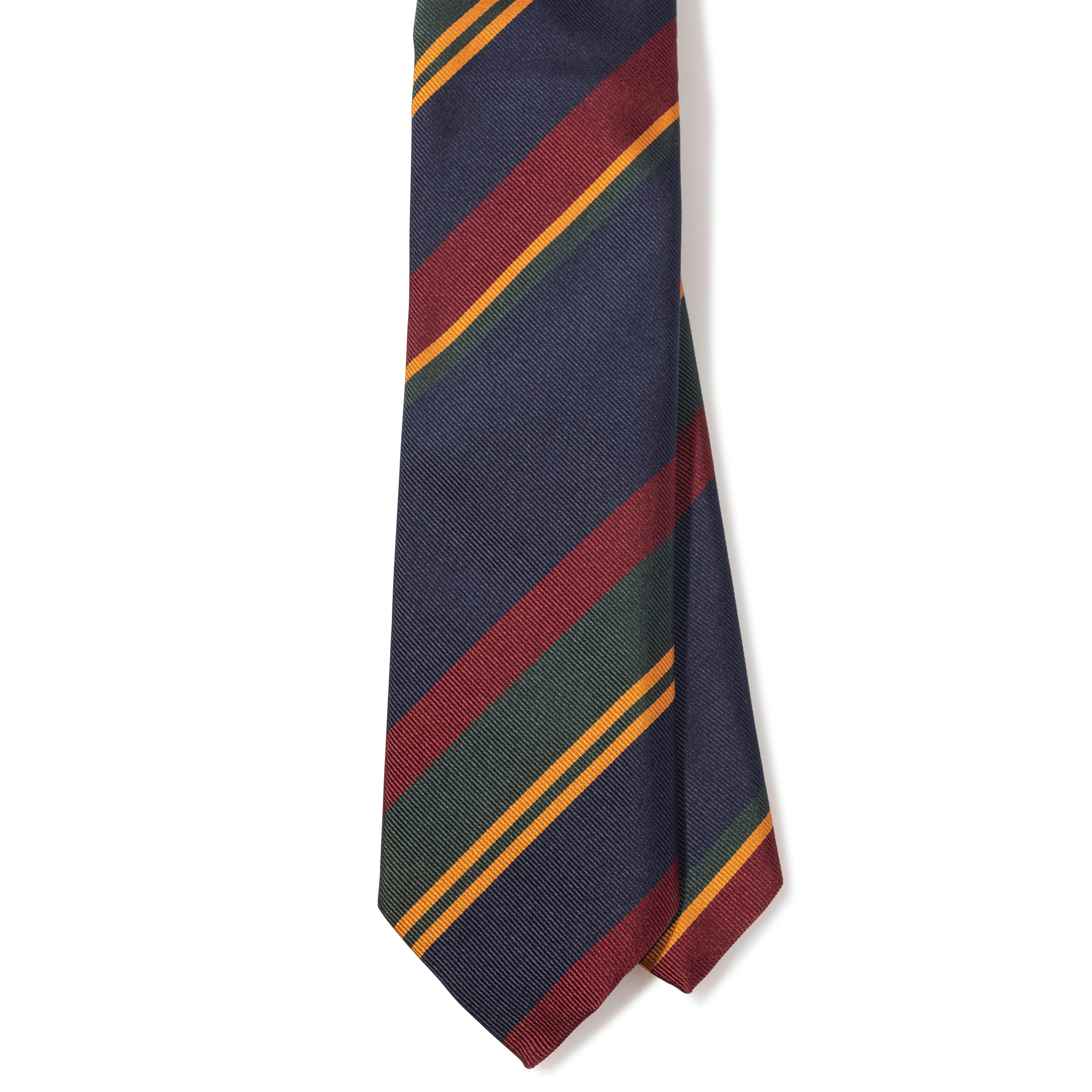 Red, Navy Blue & Gold Striped Silk Regimental Tie